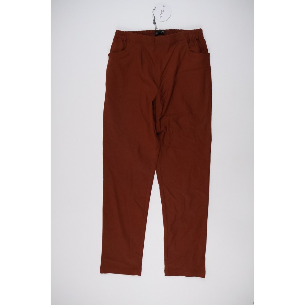Sunday Trousers Elastic Waist Straight Leg Rust Brown Solid Medium NWT
